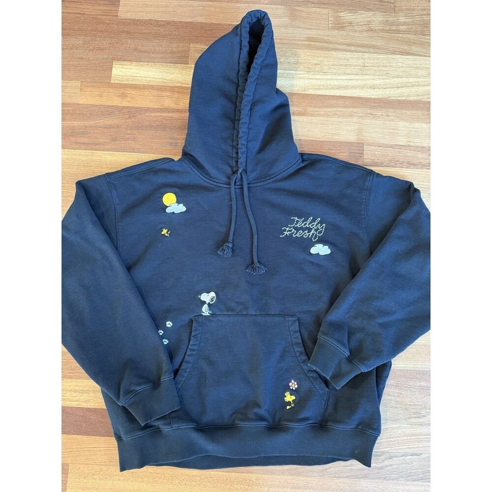 Teddy Fresh X Peanuts Hoodie Mens XL  Black Pullover Sweatshirt Snoopy 2022